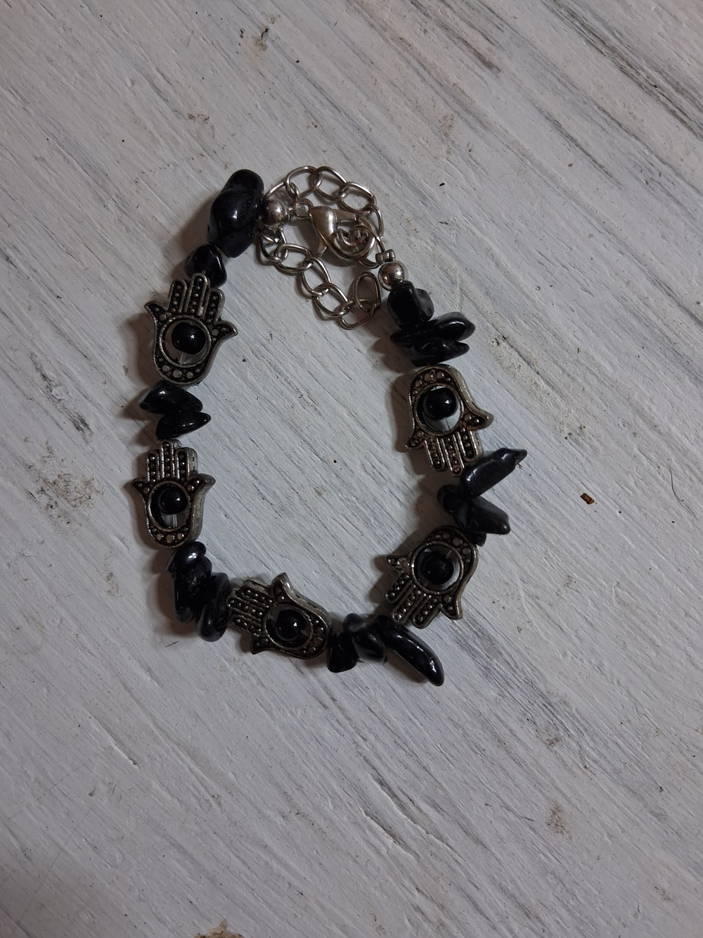 Hamsa Hand Black Bead Bracelet - Unbranded